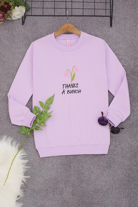 Lilac Tulip Embroidered Girl's Sweatshirt 17212