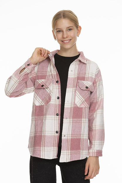 Girl's Pleated Back Plaid Shirt 9-14 Years Lx170