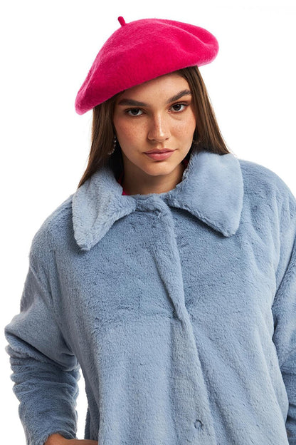 Plush Coat with Pockets Blue