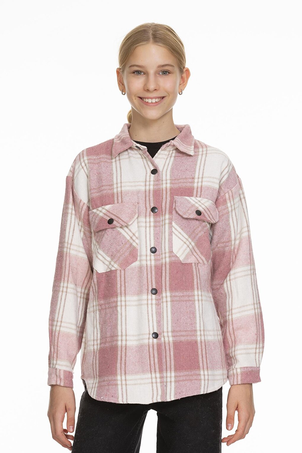 Girl's Pleated Back Plaid Shirt 9-14 Years Lx170