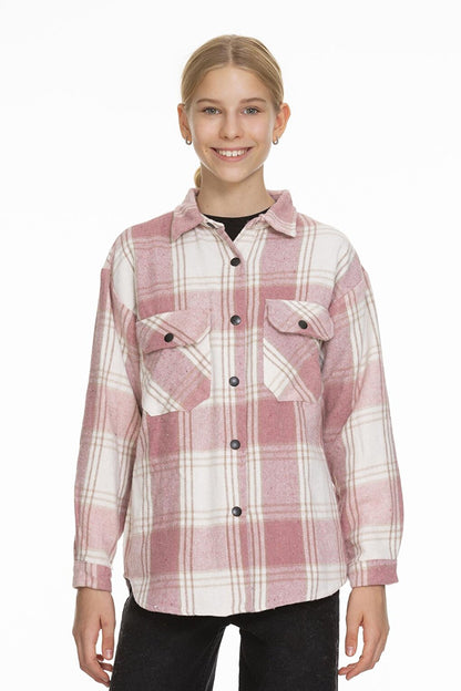 Girl's Pleated Back Plaid Shirt 9-14 Years Lx170