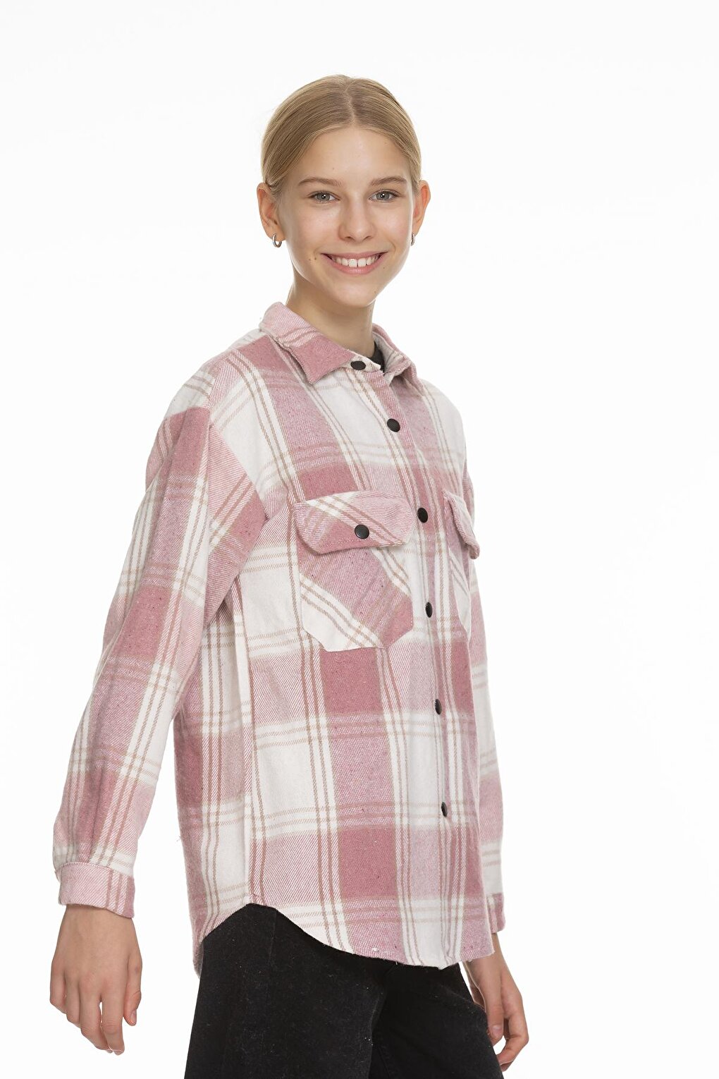 Girl's Pleated Back Plaid Shirt 9-14 Years Lx170