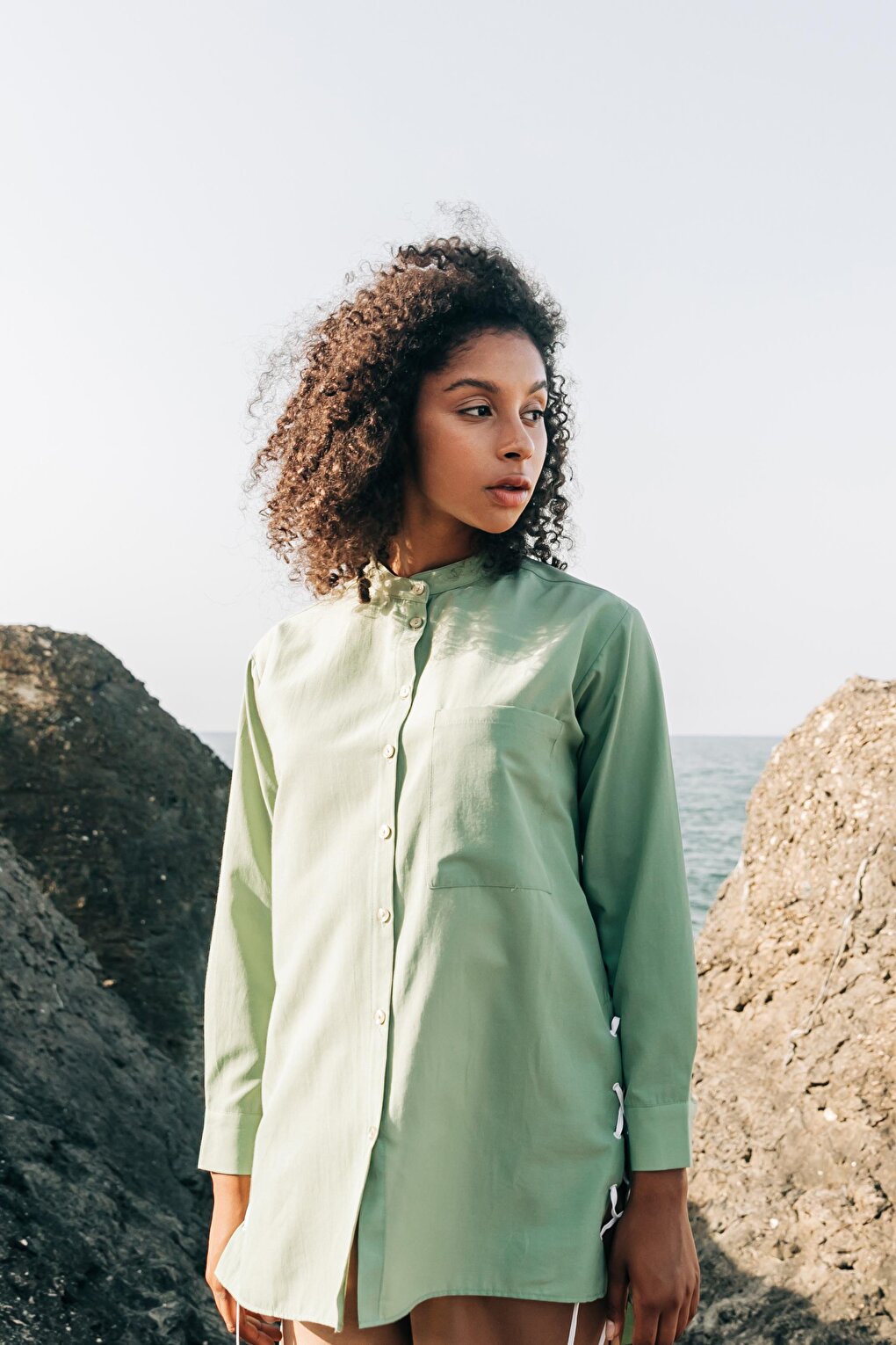 Light Green Eyelet Detailed Shirt Tunic