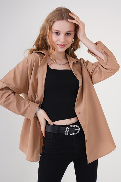 3900 Oversize Long Basic Shirt - Camel