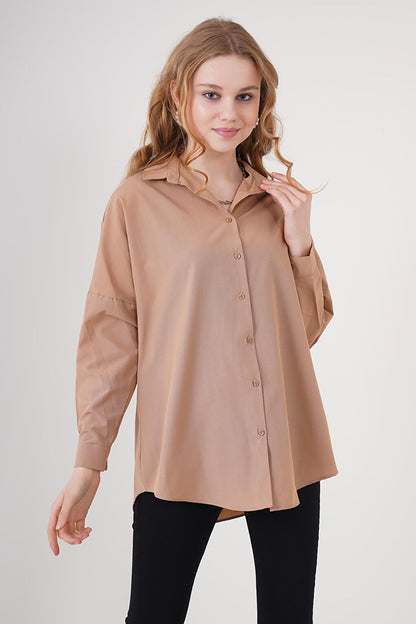 3900 Oversize Long Basic Shirt - Camel