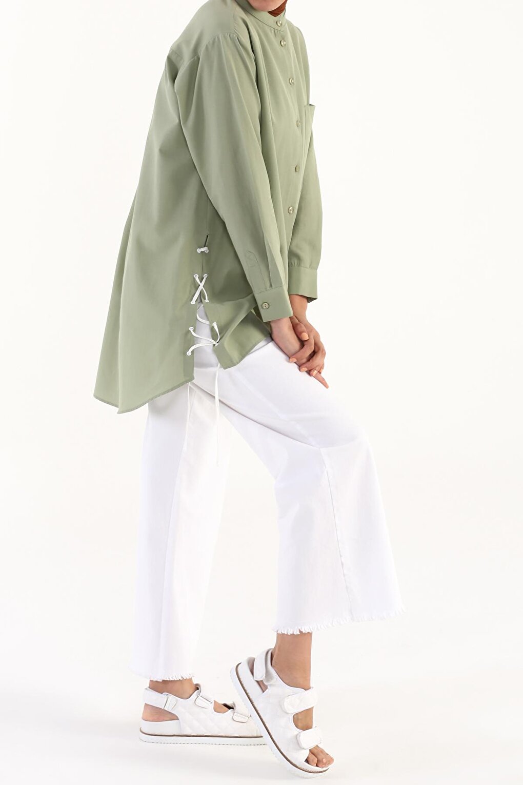 Light Green Eyelet Detailed Shirt Tunic