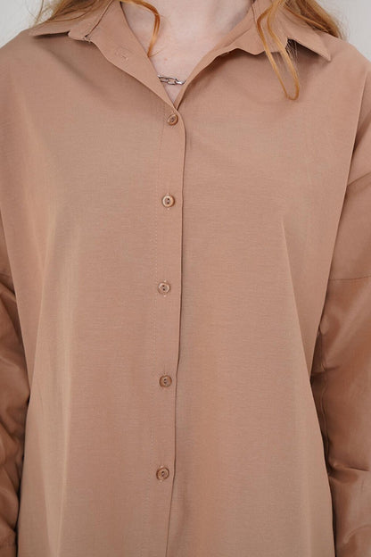 3900 Oversize Long Basic Shirt - Camel