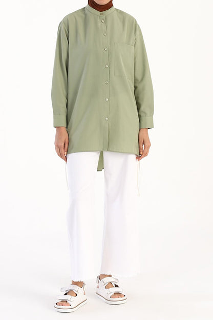 Light Green Eyelet Detailed Shirt Tunic