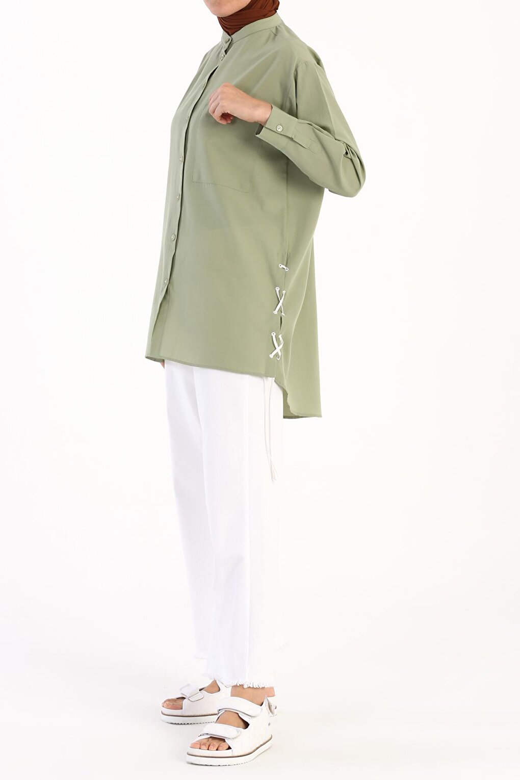 Light Green Eyelet Detailed Shirt Tunic