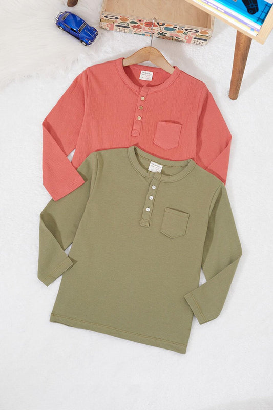 Baby Boy Button Collared Pocket 2-Piece Sweatshirt Khaki-Brick 17330