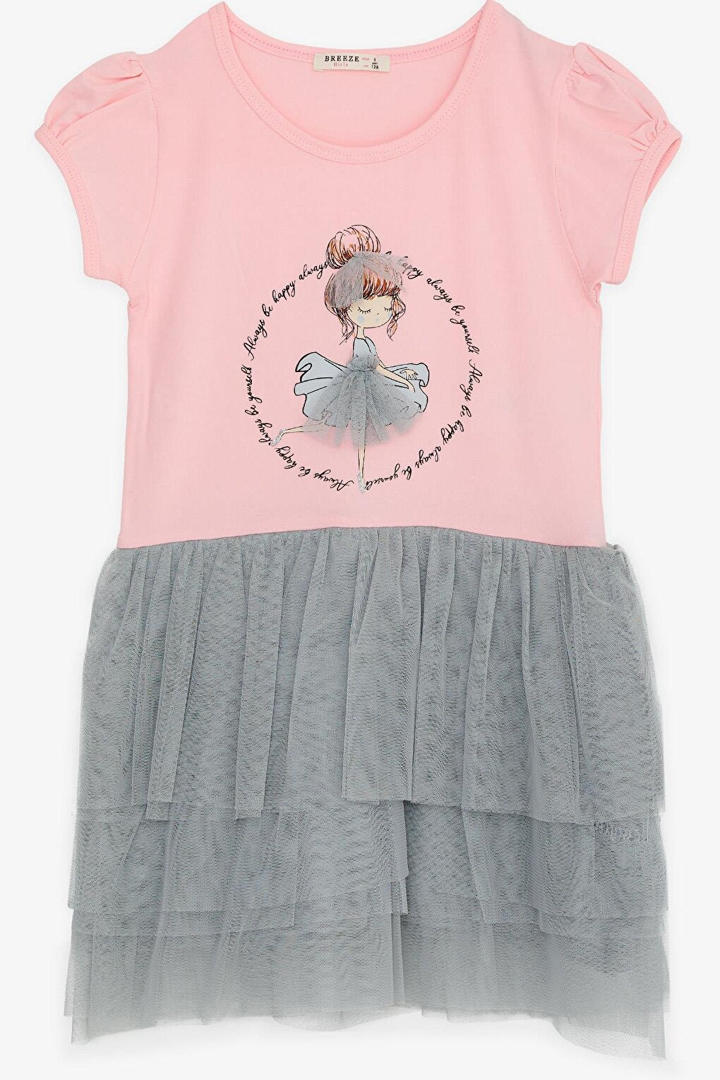 Girl's Dress Ballerina Girl Printed Tulle Text Printed Pink (4-6 Years)