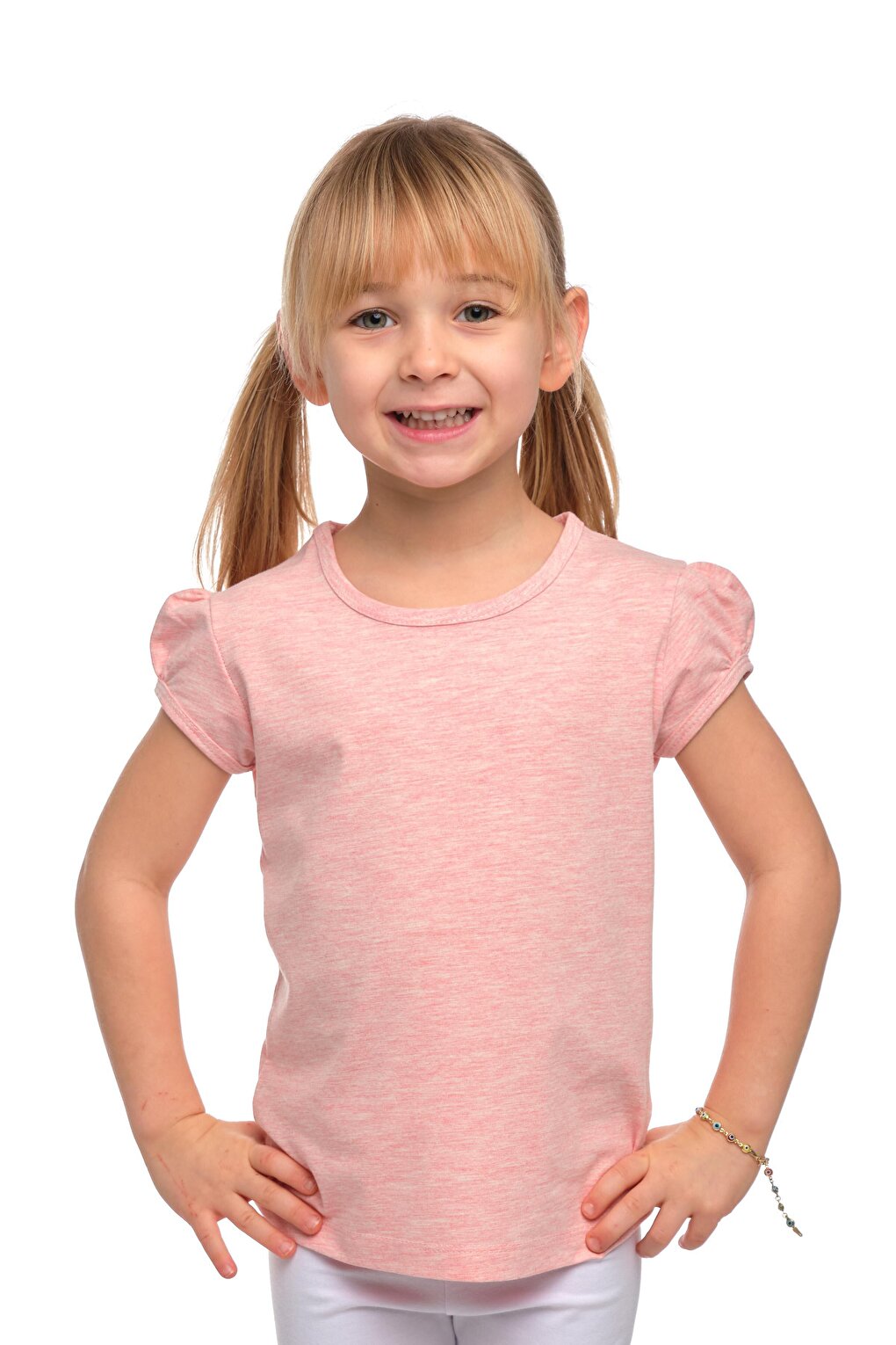 Dark Pink Melange Girl's Short Sleeve Basic T-Shirt