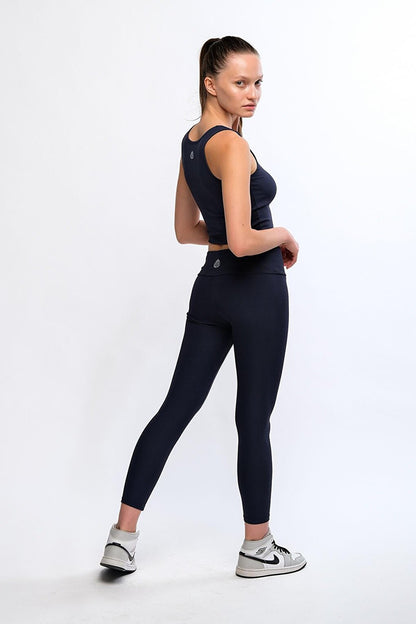 Navy Blue Women's High Waist Ribbed Push Up Sports Leggings - Maren