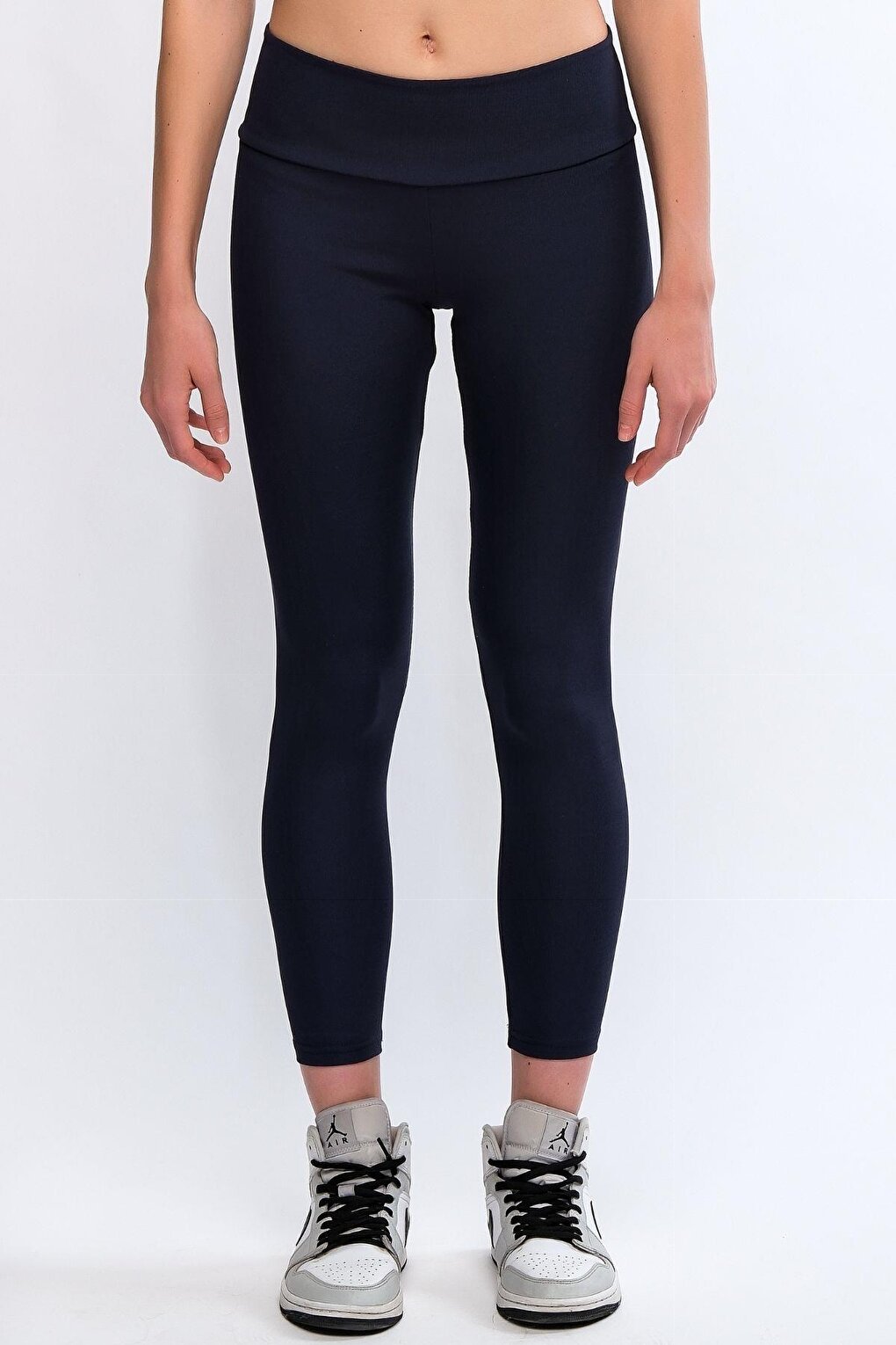 Navy Blue Women's High Waist Ribbed Push Up Sports Leggings - Maren