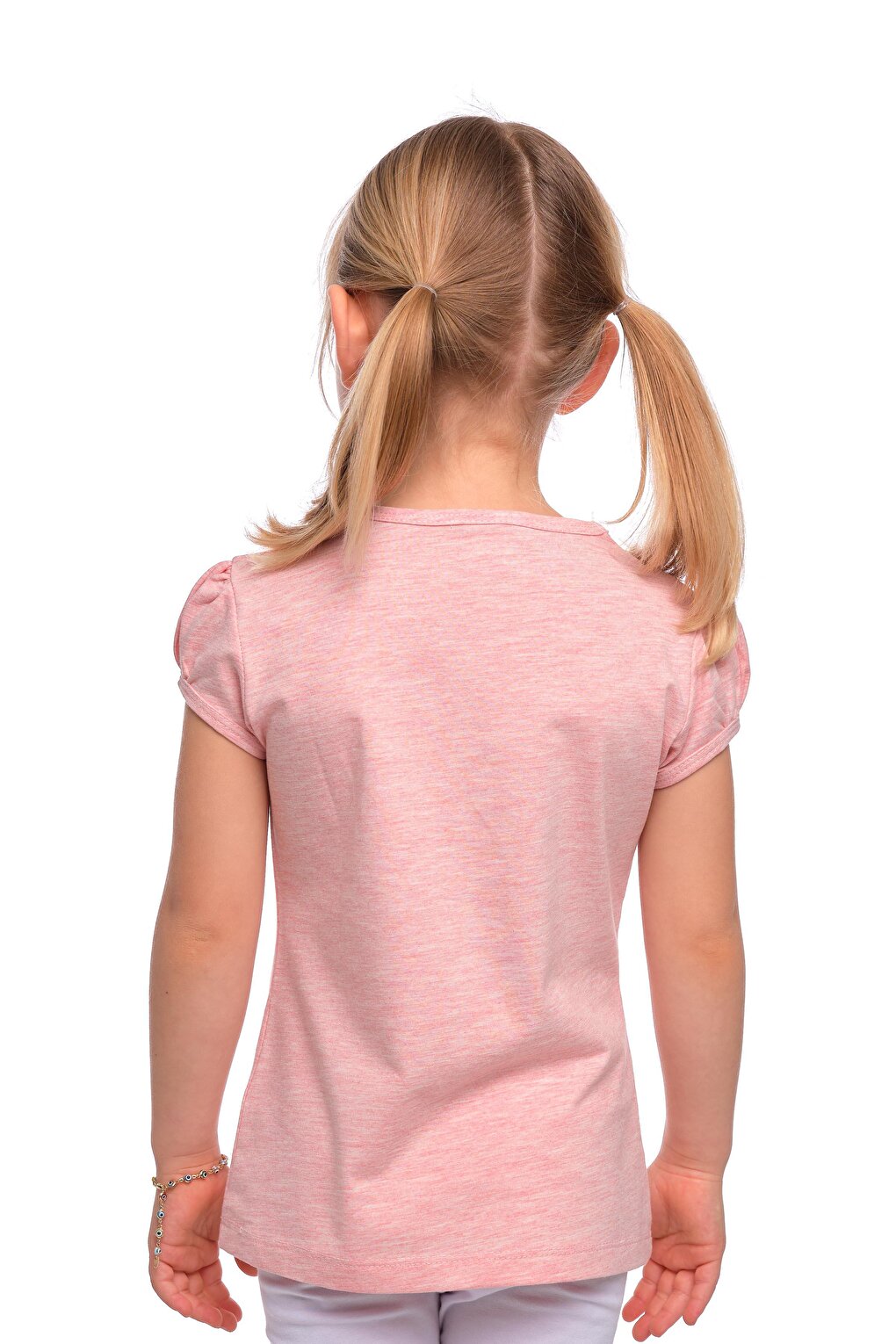 Dark Pink Melange Girl's Short Sleeve Basic T-Shirt