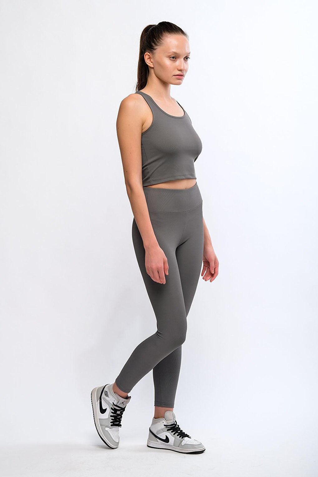 Anthracite Women's High Waist Ribbed Push Up Sports Leggings - Maren