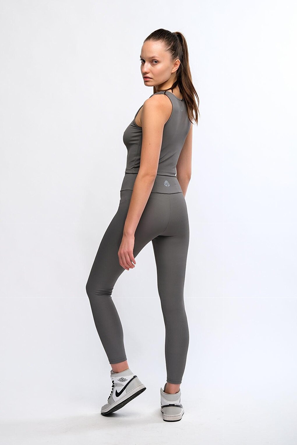 Anthracite Women's High Waist Ribbed Push Up Sports Leggings - Maren