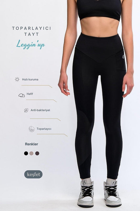 Black Women's High Waist Sports Leggings - Velong