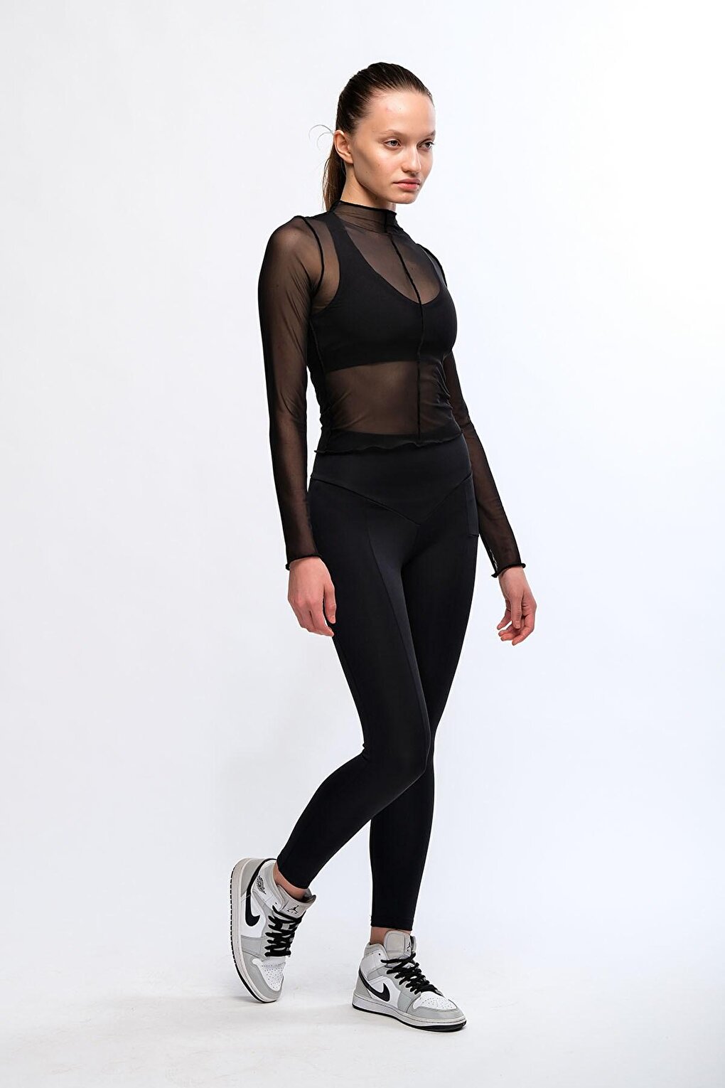 Black Women's High Waist Sports Leggings - Velong