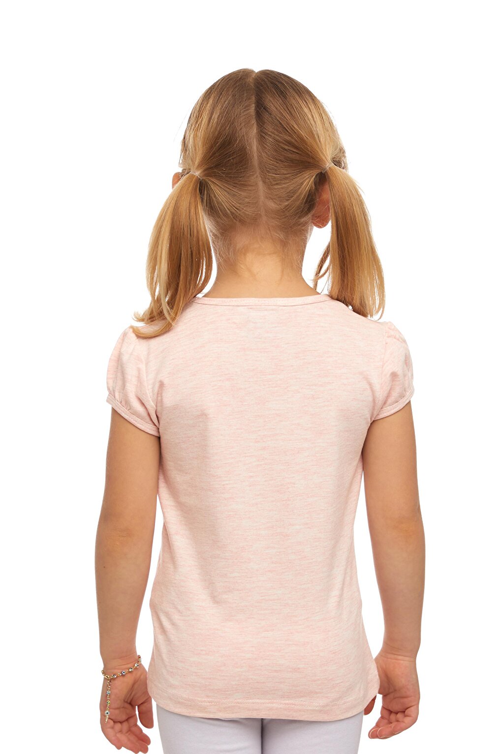 Light Pink Melange Girl's Short Sleeve Basic T-Shirt