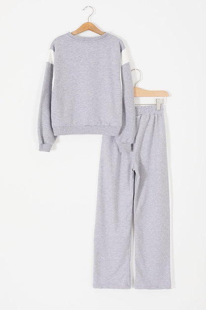 Gray Embossed Written Stripe Girl's Tracksuit 17388