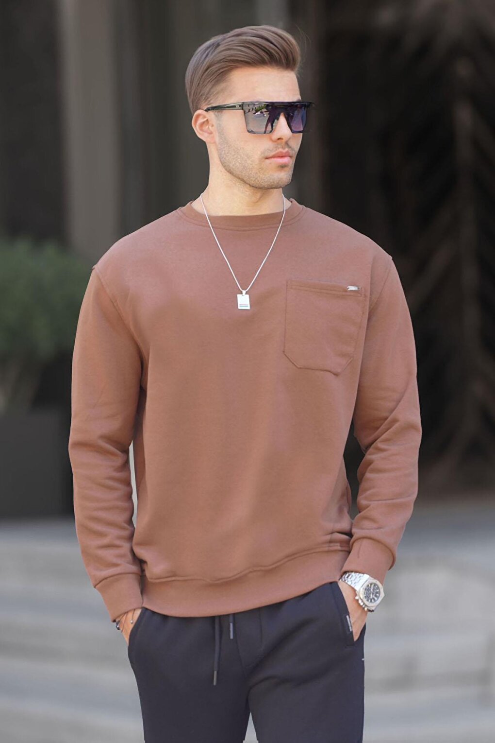 Brown Regular Fit Basic Sweatshirt 6136