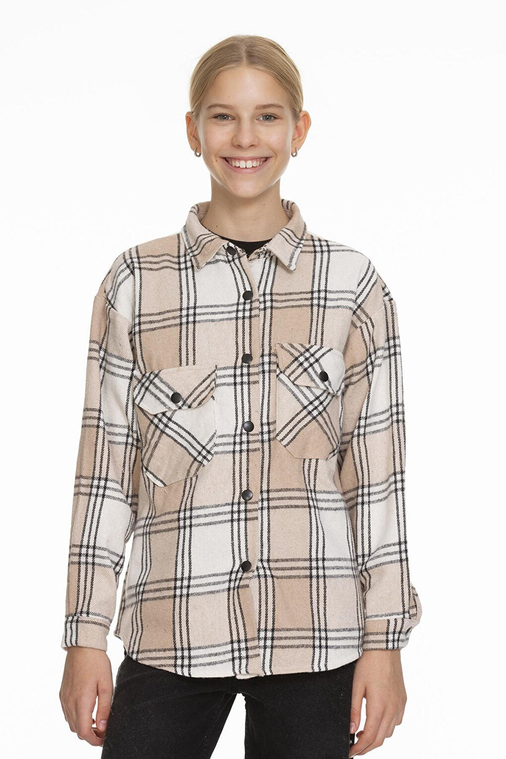 Girl's Pleated Back Plaid Shirt 9-14 Years Lx170