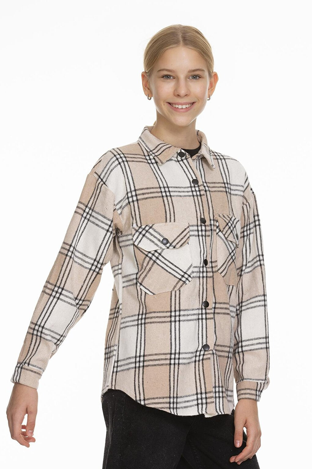 Girl's Pleated Back Plaid Shirt 9-14 Years Lx170