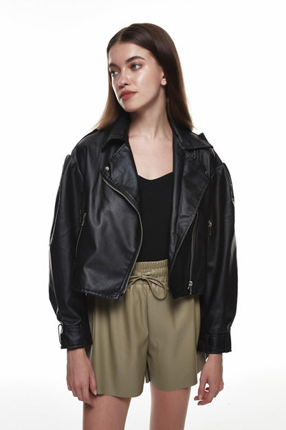 Oversize Leather Jacket Black