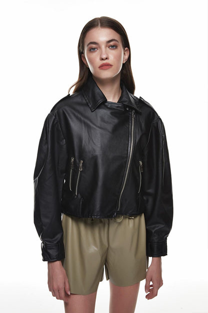 Oversize Leather Jacket Black