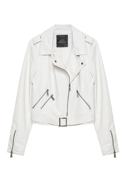 Biker Leather Jacket with Pockets White