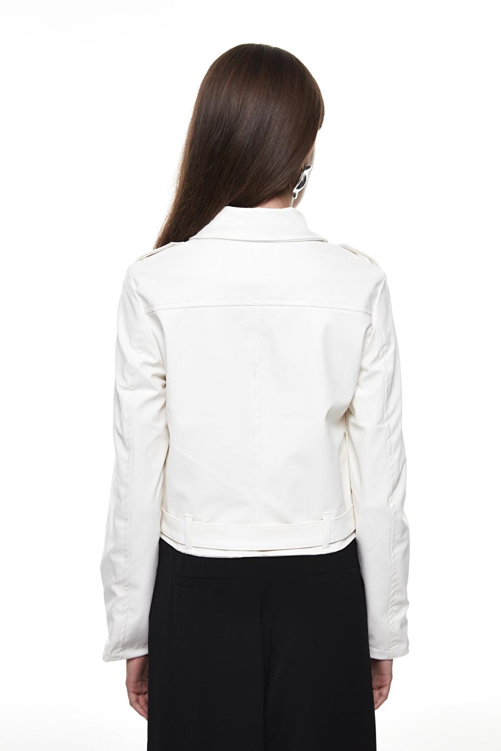 Biker Leather Jacket with Pockets White