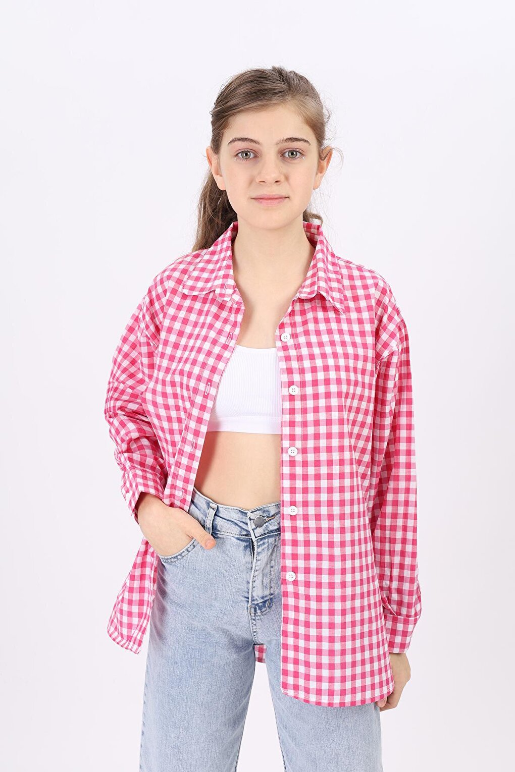 Girl's Plaid Shirt 9-14 Years Lx182-2