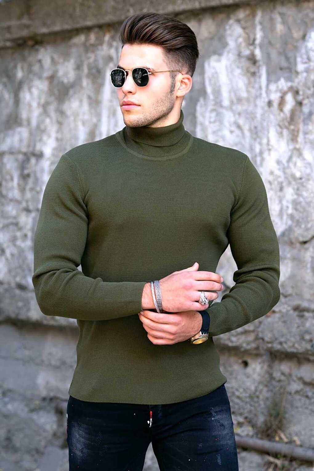 Khaki Turtleneck Men's Sweater 4712