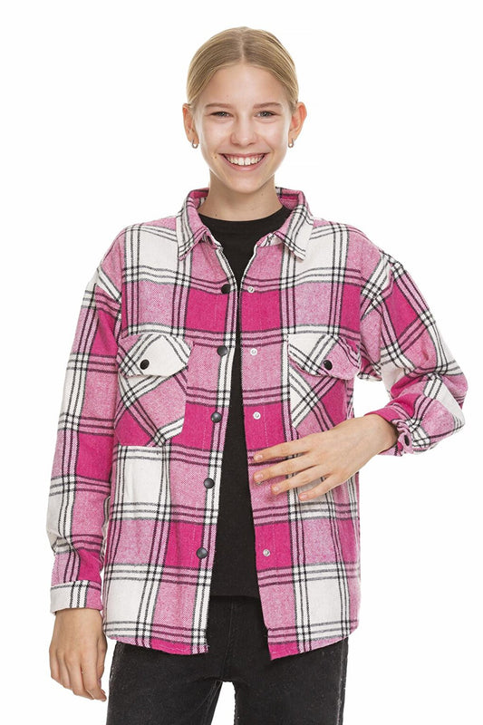 Girl's Pleated Back Plaid Shirt 9-14 Years Lx170