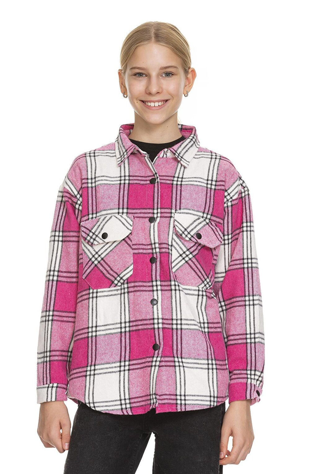 Girl's Pleated Back Plaid Shirt 9-14 Years Lx170