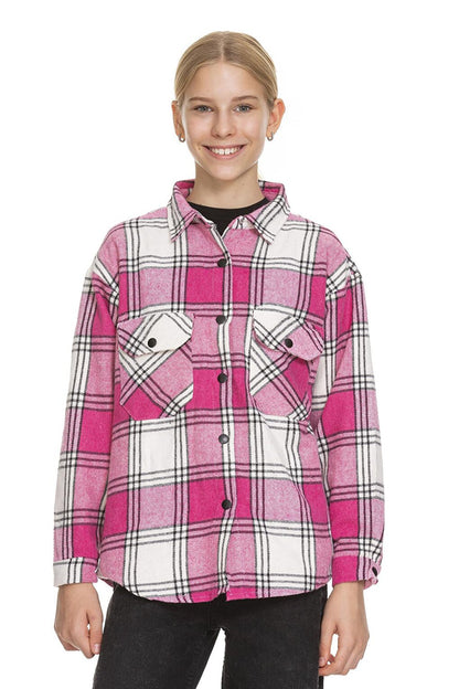 Girl's Pleated Back Plaid Shirt 9-14 Years Lx170