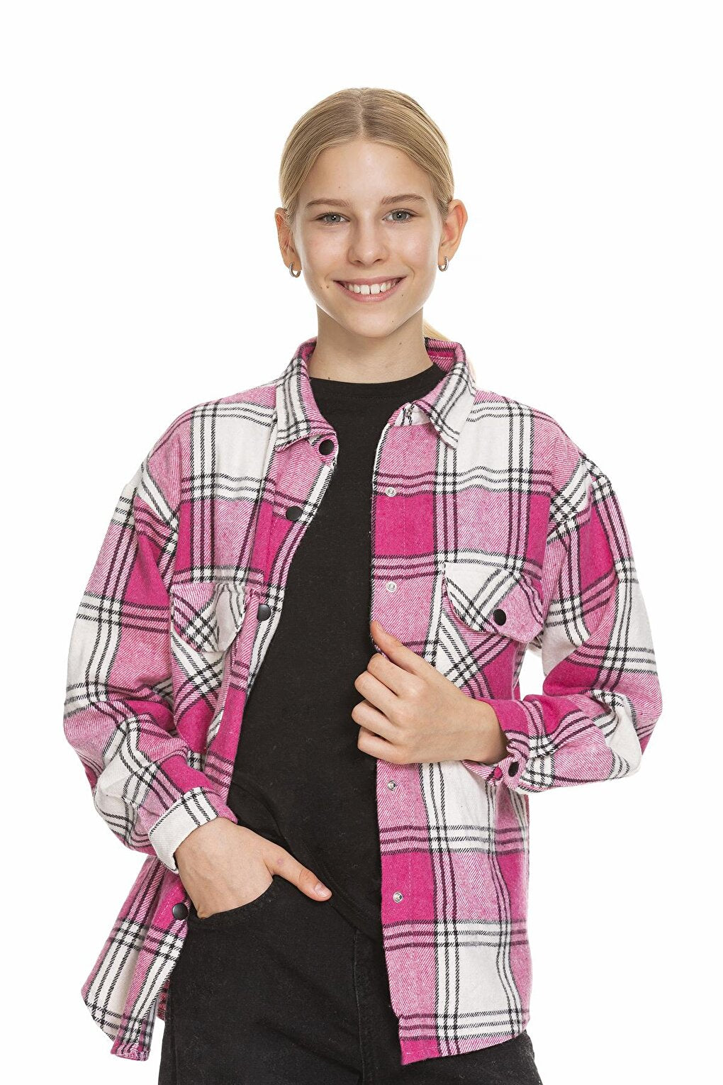 Girl's Pleated Back Plaid Shirt 9-14 Years Lx170