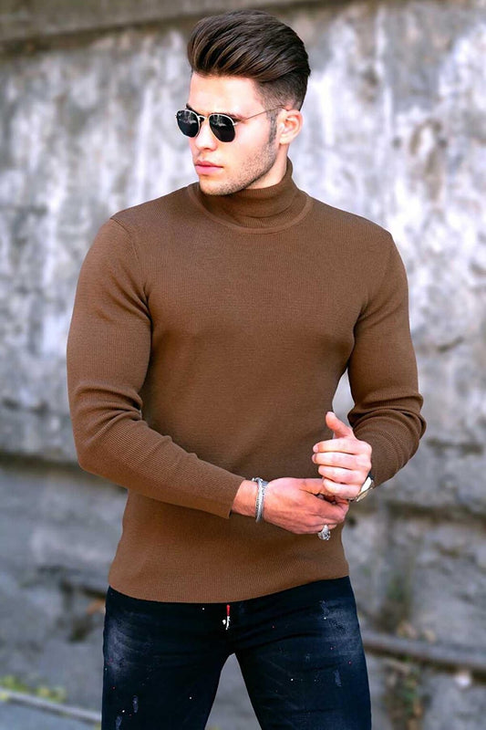 Brown Turtleneck Men's Sweater 4712