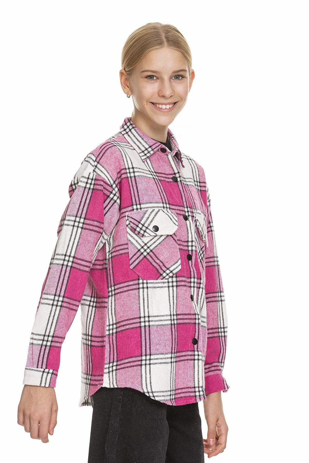 Girl's Pleated Back Plaid Shirt 9-14 Years Lx170