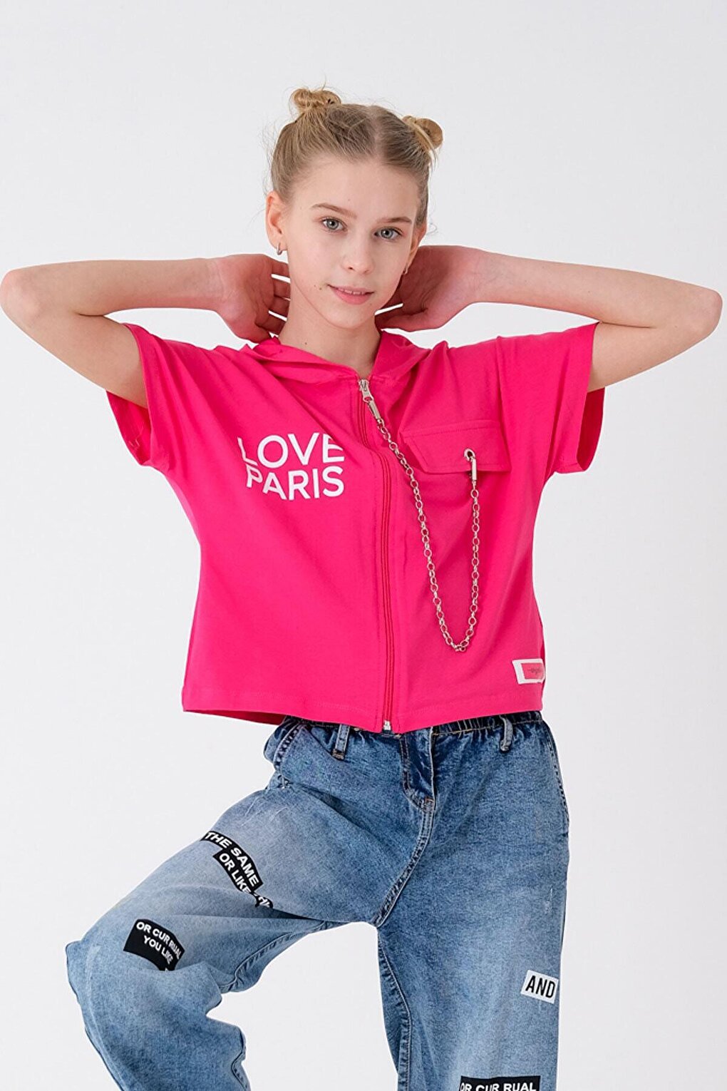 Girl's T-Shirt with Zipper and Chain Device, Age 7-14