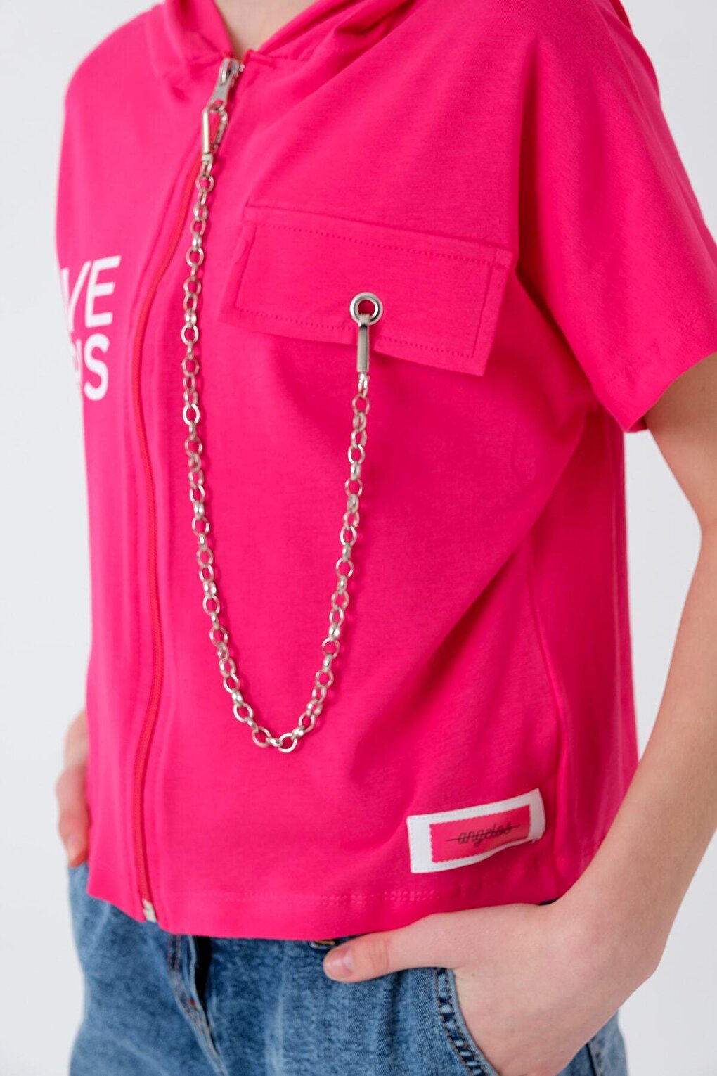 Girl's T-Shirt with Zipper and Chain Device, Age 7-14