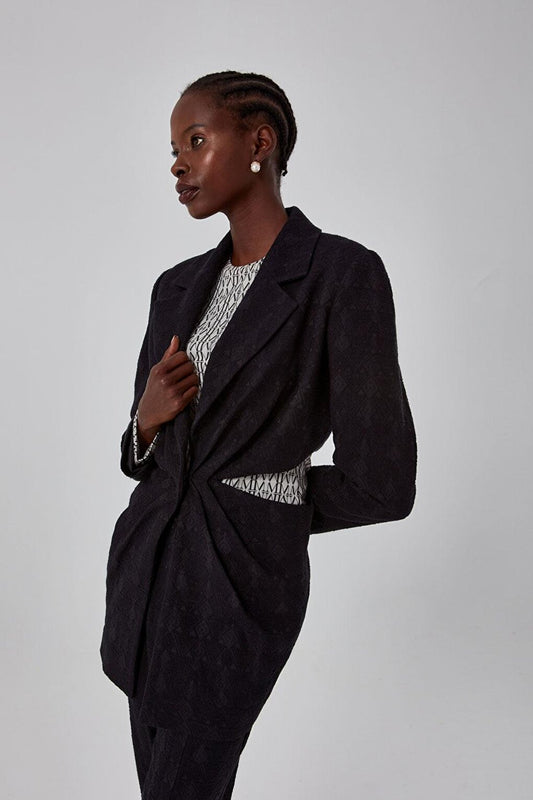 Open Side Jacquard Black Jacket