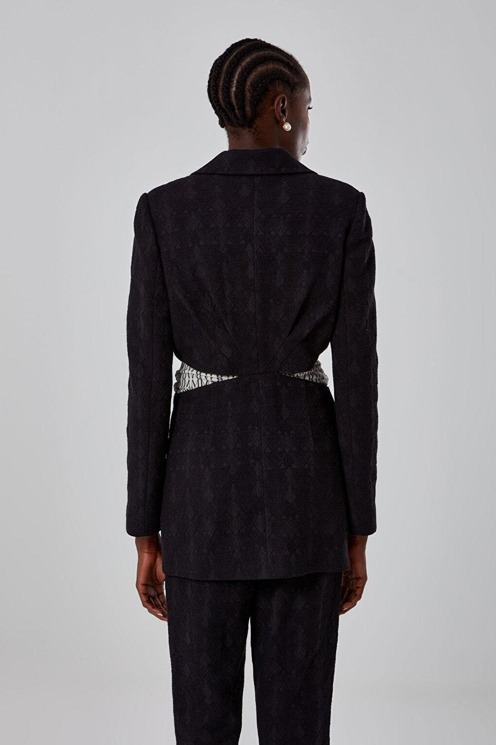 Open Side Jacquard Black Jacket