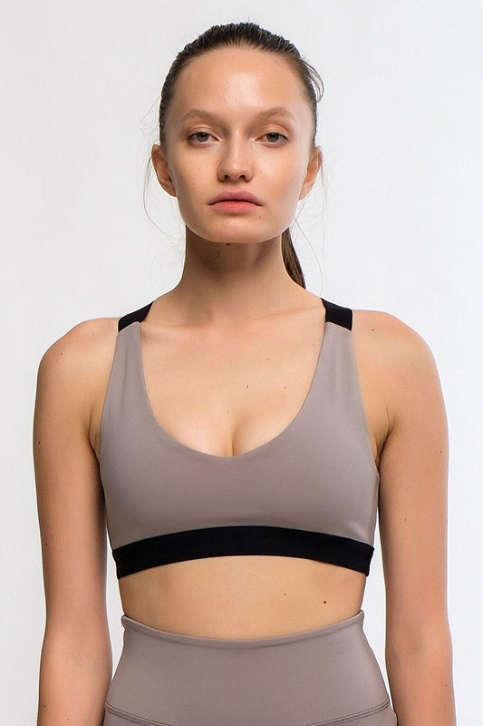 Gray Women's Lightly Supported Cross Back Detailed Sports Bra Bra - Mery