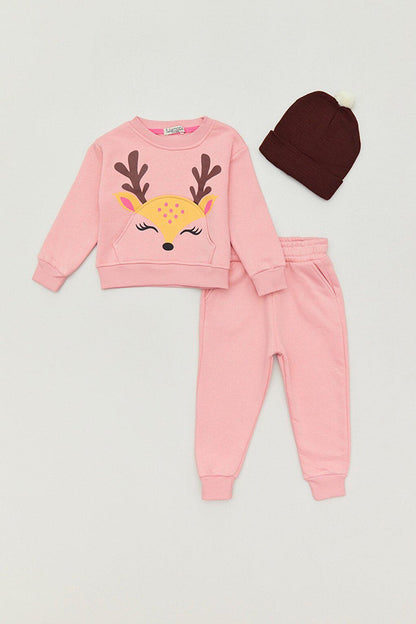 Unisex Kids Tracksuit Set with Printed Hat