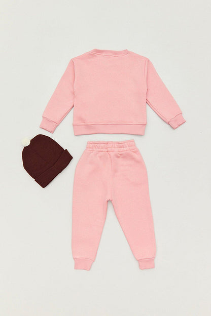 Unisex Kids Tracksuit Set with Printed Hat