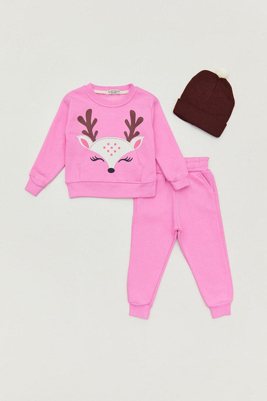 Unisex Kids Tracksuit Set with Printed Hat