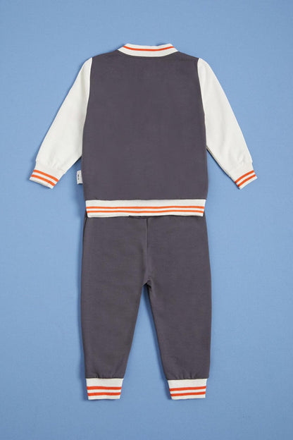 Baby Boy Gray Printed College Jacket Tracksuit Set 3 Piece 16158