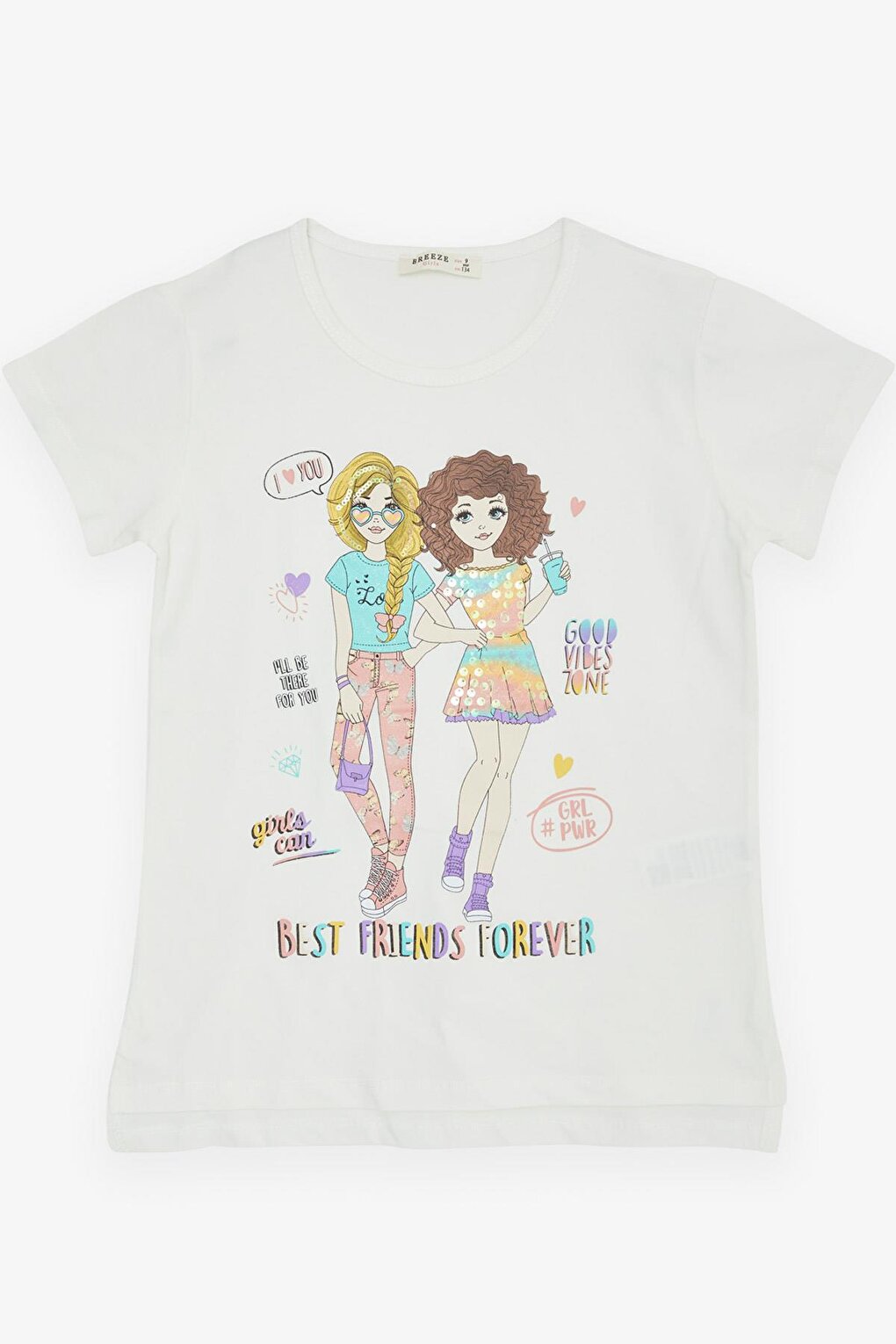 Girl's T-Shirt Friendship Themed Ecru (Ages 8-12)